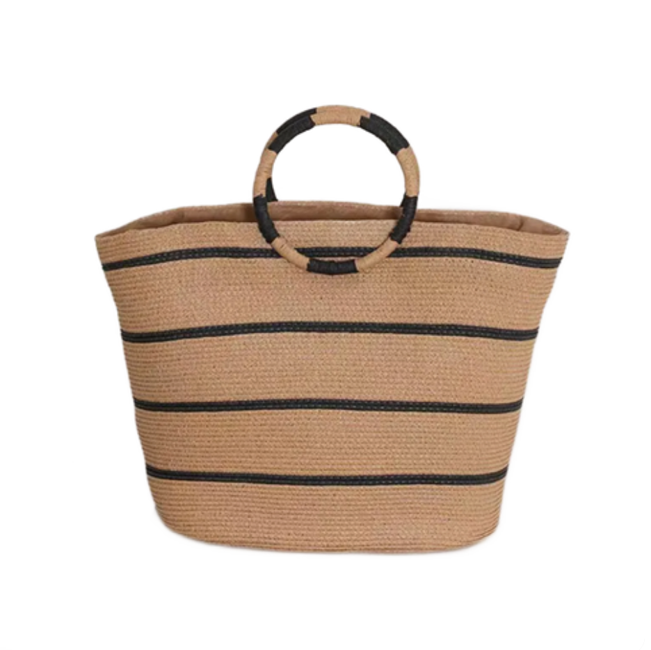 Cruel Sun Cabana Tote β Woven Round Handle Beach Bag