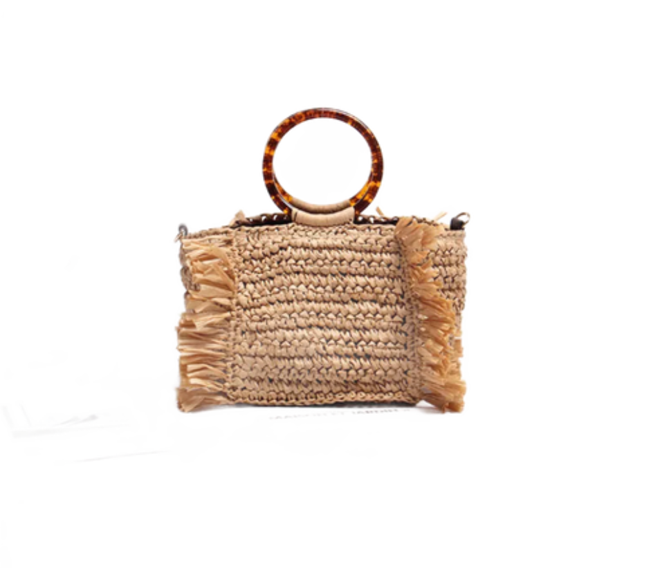 Vroom Vespa Market Tote – Woven Handbag with Tortoiseshell Ring Handles