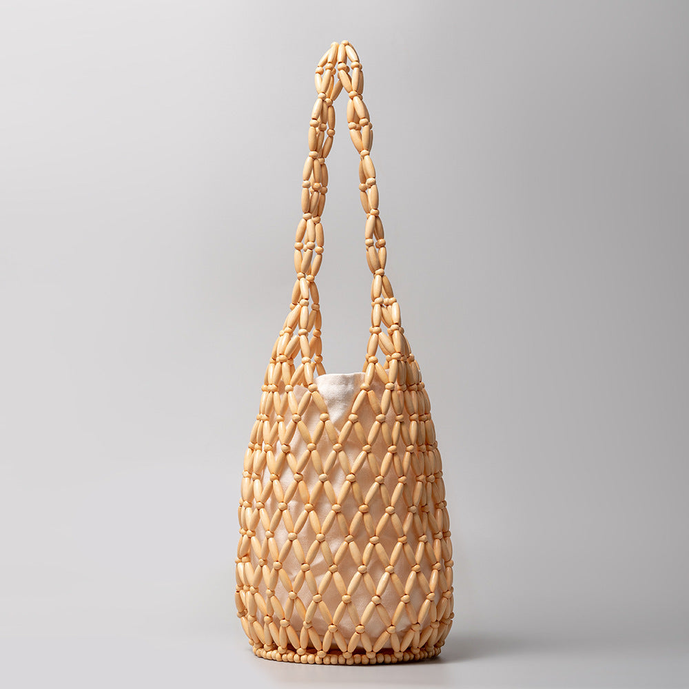Summer Beads & Secrets – Handwoven Shoulder Tote for Serene Getaways