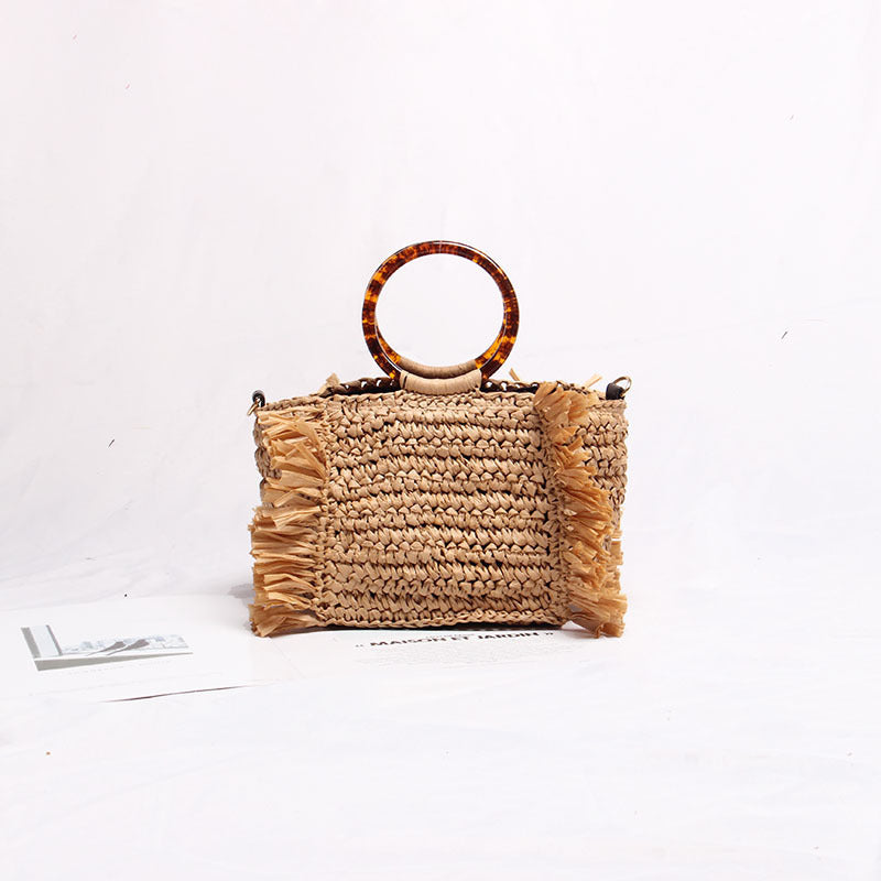 Vroom Vespa Market Tote – Woven Handbag with Tortoiseshell Ring Handles