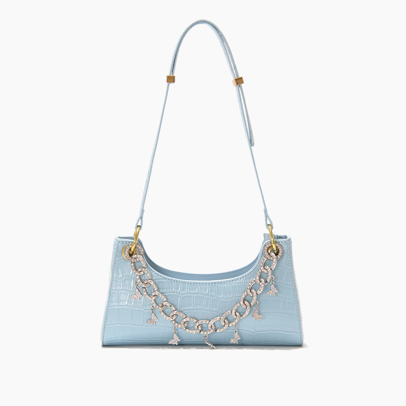 Lavender Night – Gradient Croc Baguette with Pearl & Diamond Chain