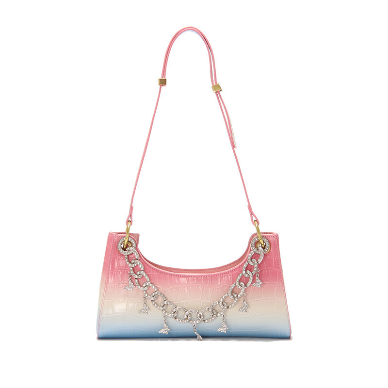 Lavender Night – Gradient Croc Baguette with Pearl & Diamond Chain