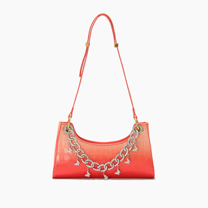 Lavender Night – Gradient Croc Baguette with Pearl & Diamond Chain