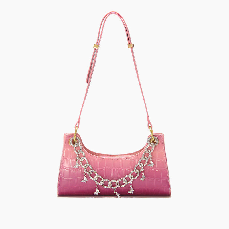 Lavender Night – Gradient Croc Baguette with Pearl & Diamond Chain