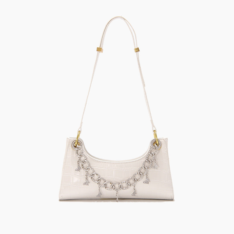 Lavender Night – Gradient Croc Baguette with Pearl & Diamond Chain