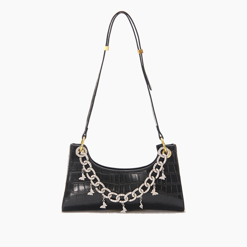 Lavender Night – Gradient Croc Baguette with Pearl & Diamond Chain