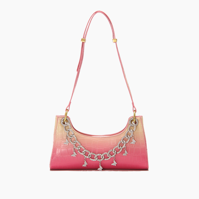 Lavender Night – Gradient Croc Baguette with Pearl & Diamond Chain
