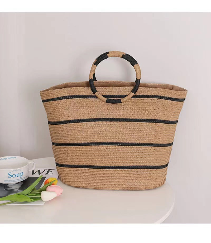 Cruel Sun Cabana Tote – Woven Round Handle Beach Bag