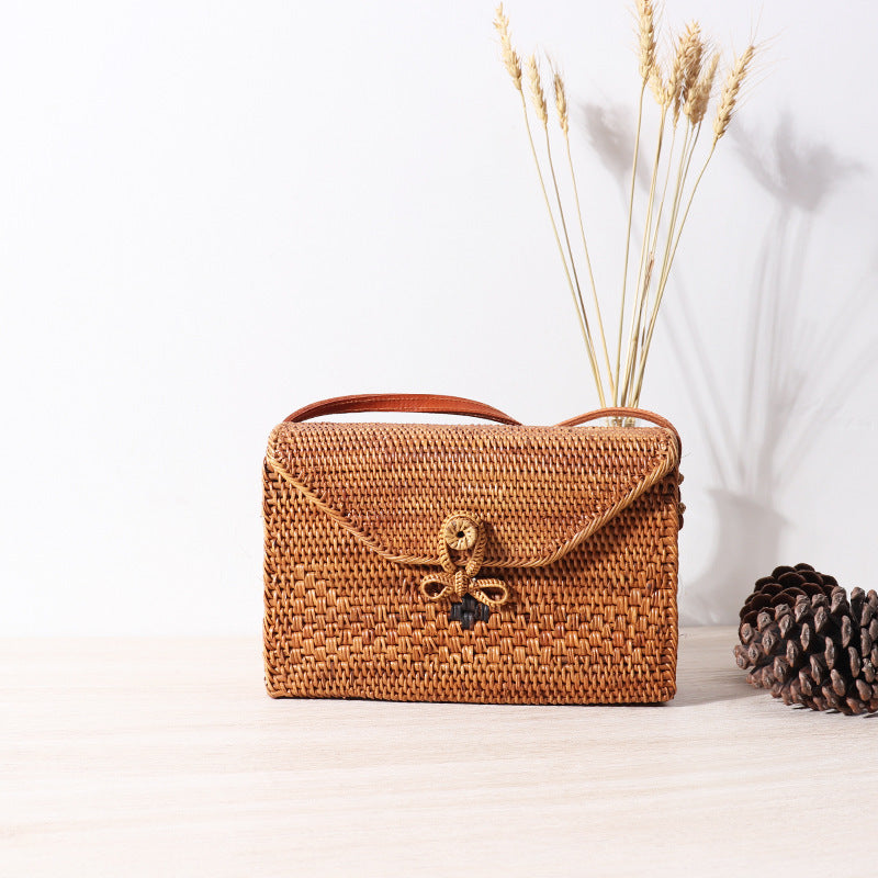 Espresso Whisper – Rattan Envelope Shoulder Bag