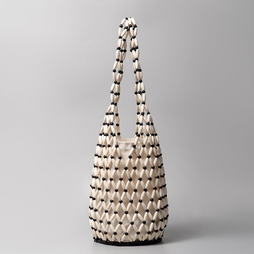 Summer Beads & Secrets – Handwoven Shoulder Tote for Serene Getaways