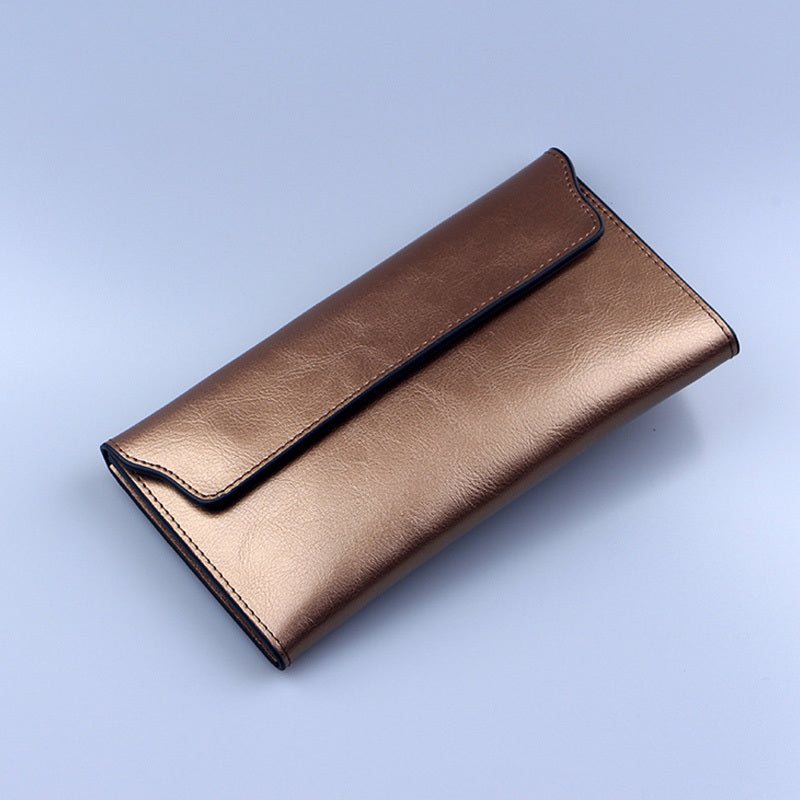 Wildflower Whispers – Genuine Leather Long Wallet with Magnetic Charm