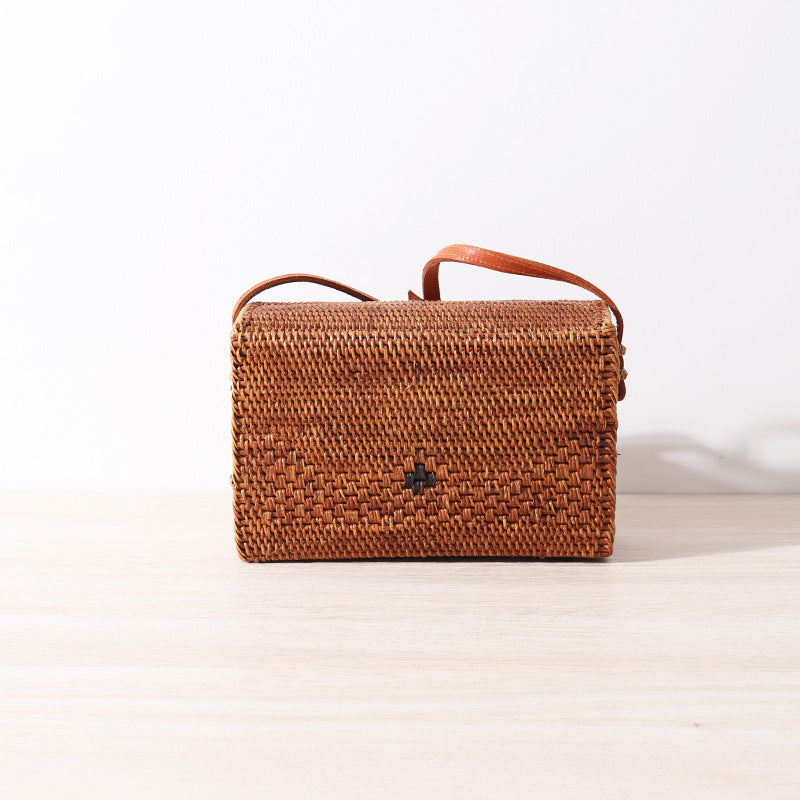 Espresso Whisper – Rattan Envelope Shoulder Bag