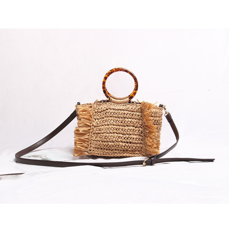 Vroom Vespa Market Tote – Woven Handbag with Tortoiseshell Ring Handles