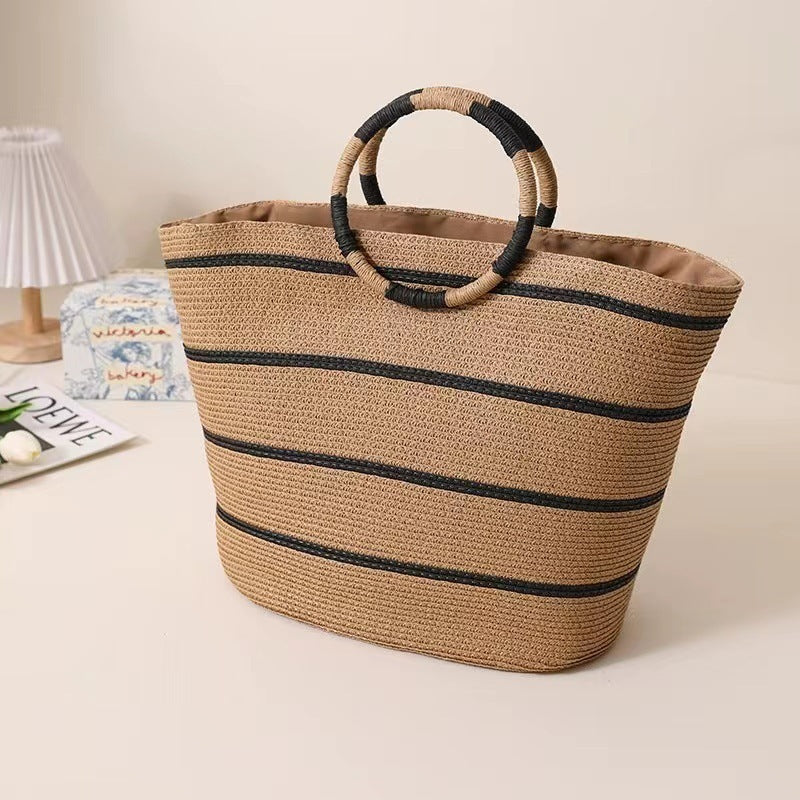 Cruel Sun Cabana Tote – Woven Round Handle Beach Bag