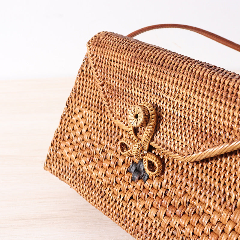 Espresso Whisper – Rattan Envelope Shoulder Bag