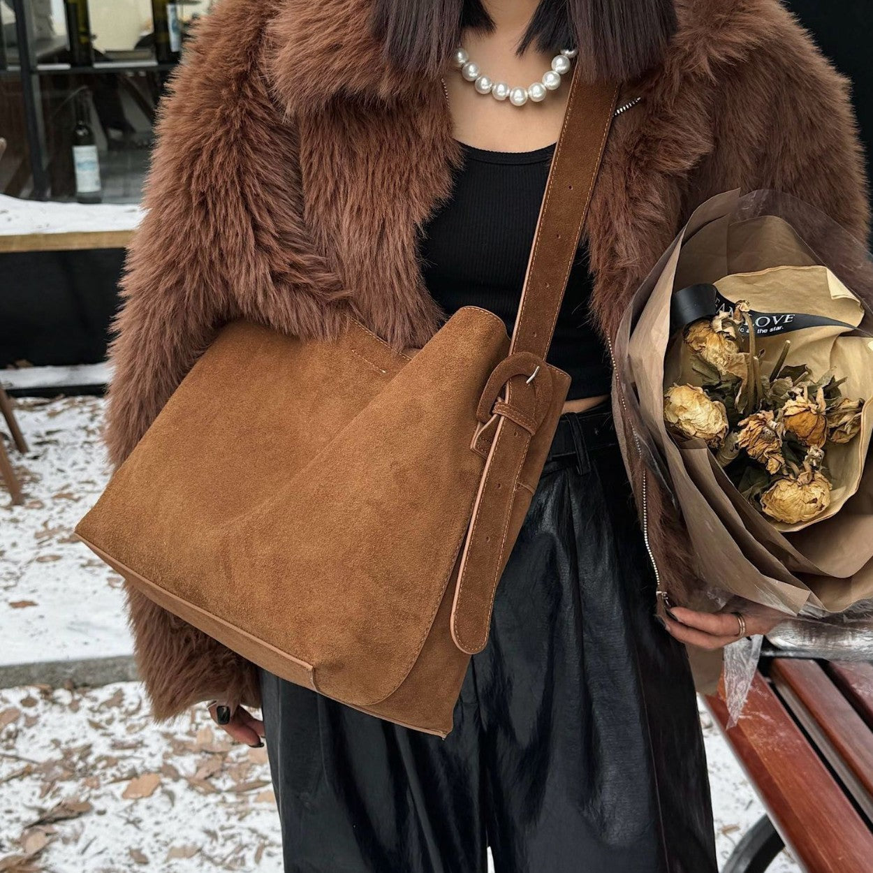 Cozy With Cashmere – Winter Matte Leather Crossbody