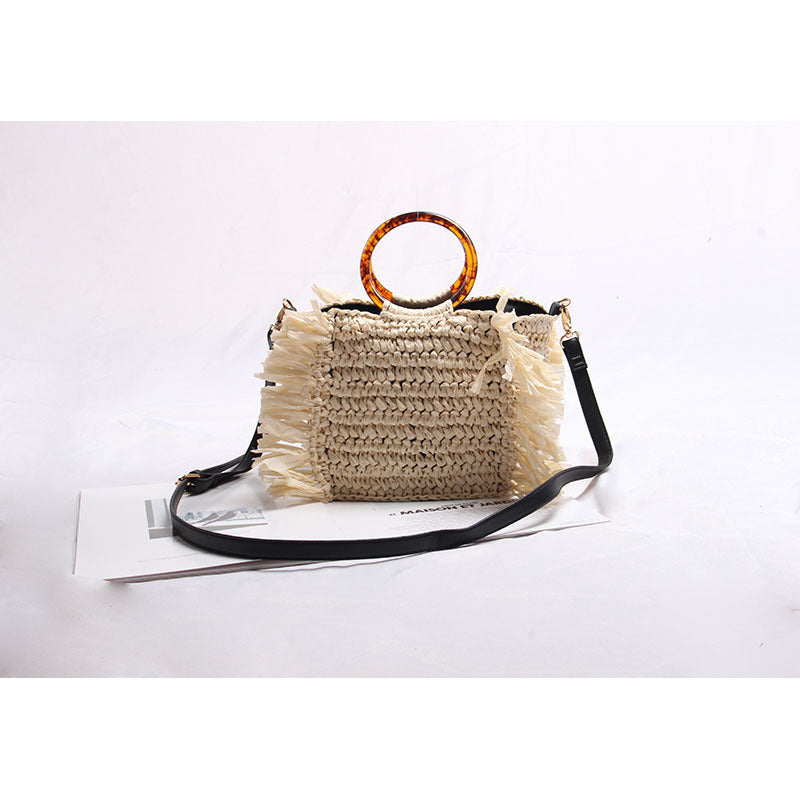 Vroom Vespa Market Tote – Woven Handbag with Tortoiseshell Ring Handles