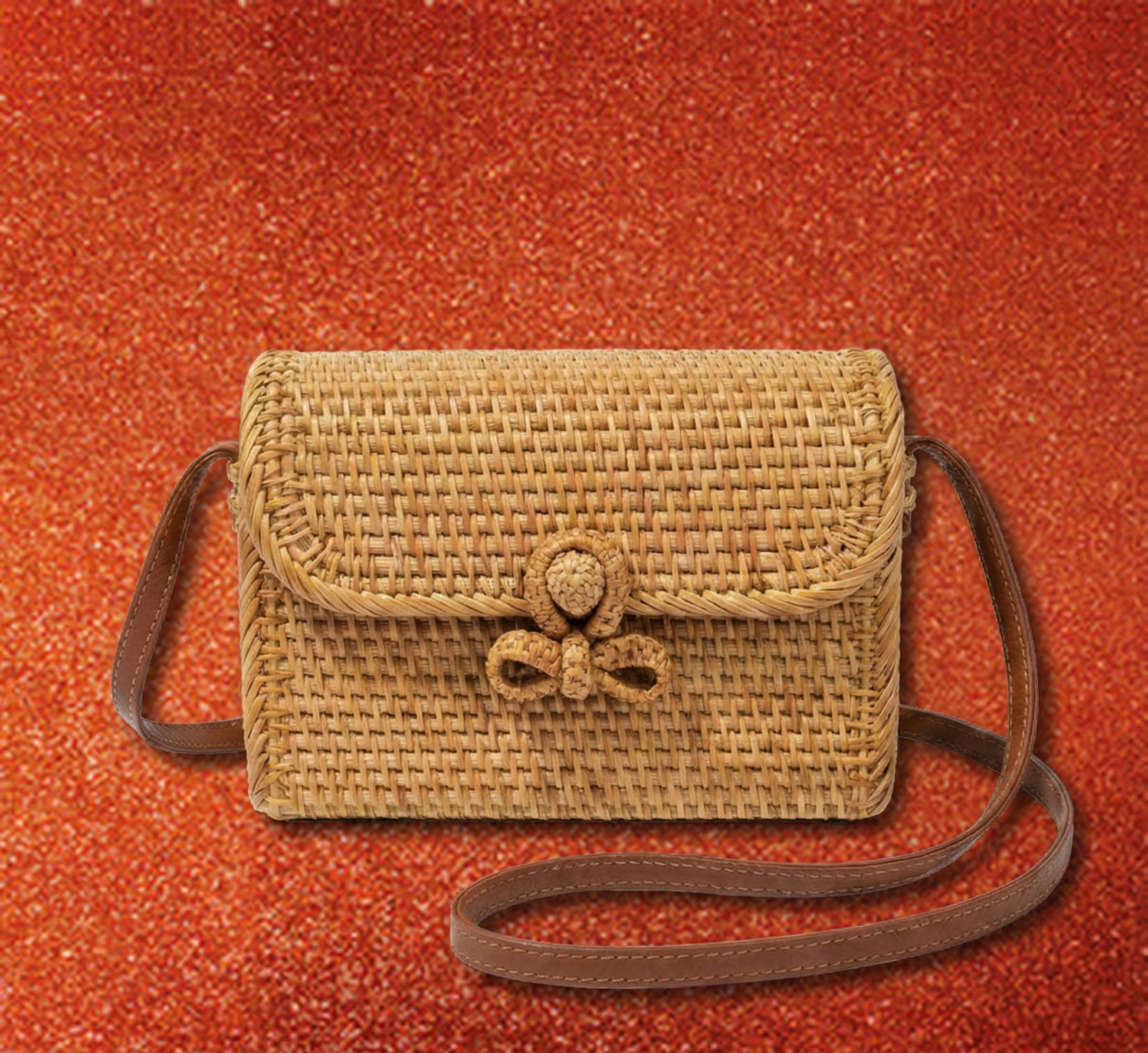 Espresso Whisper – Rattan Envelope Shoulder Bag
