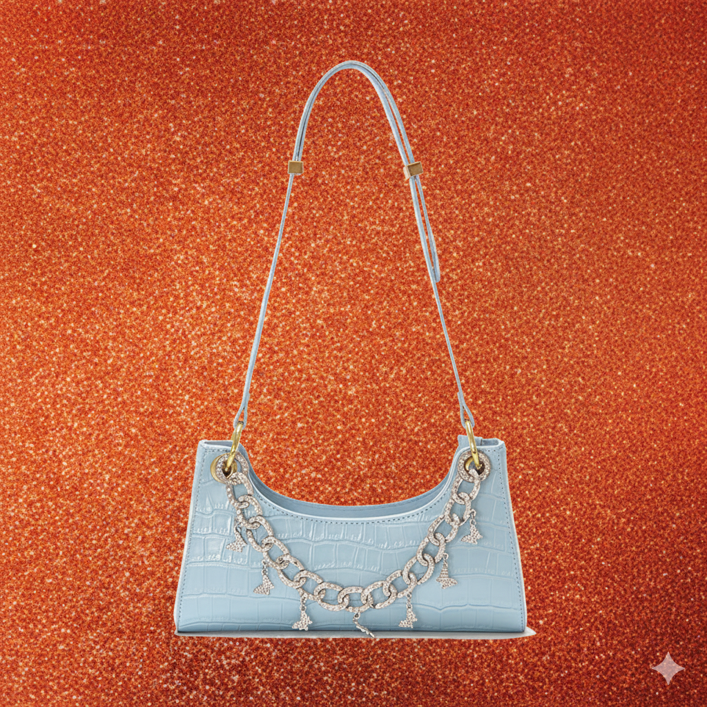 Lavender Night – Gradient Croc Baguette with Pearl & Diamond Chain