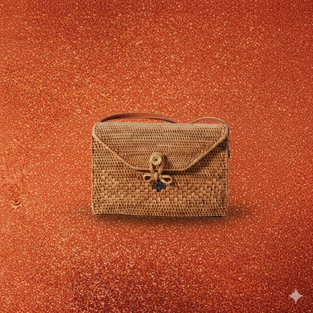 Espresso Whisper – Rattan Envelope Shoulder Bag