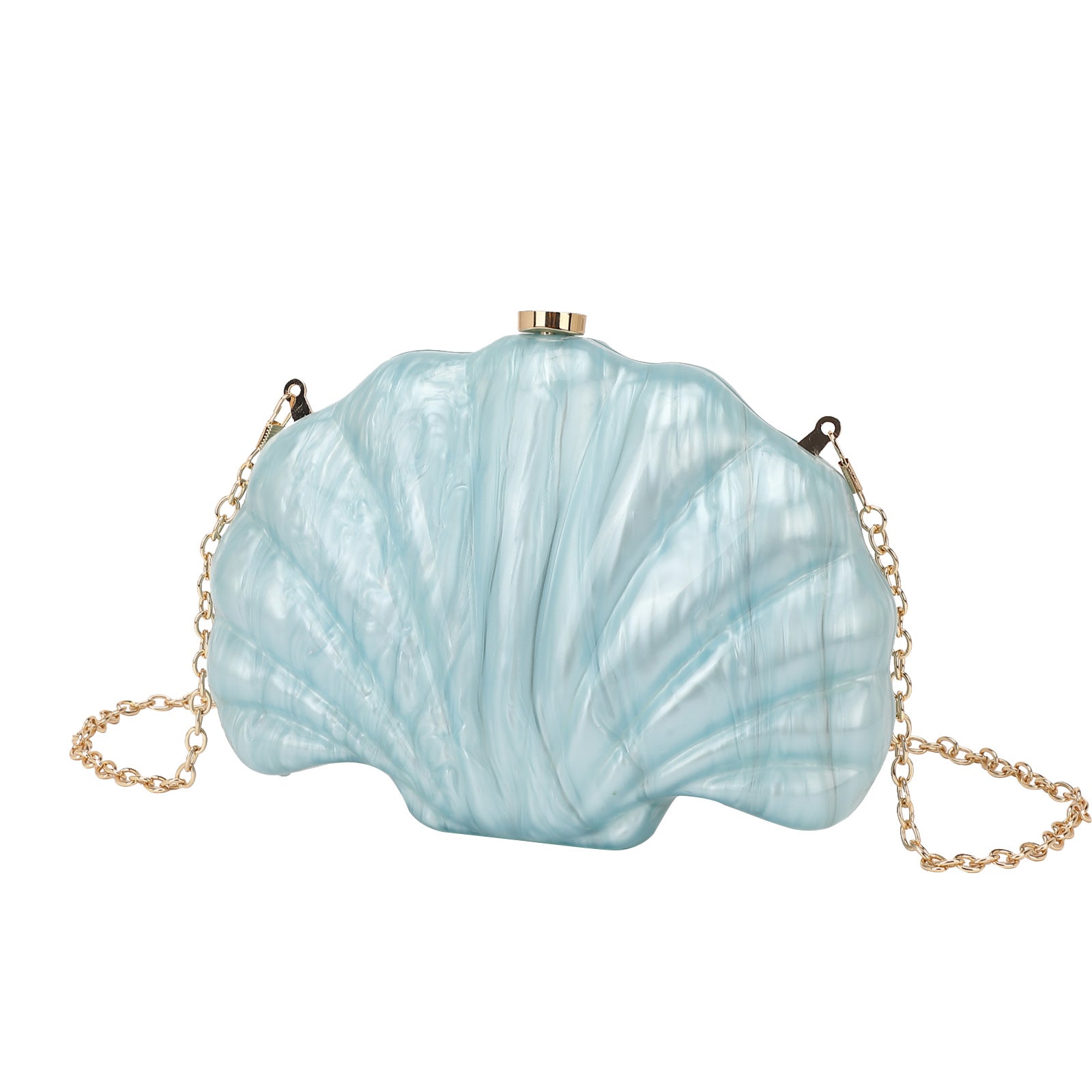 Shelloncé – Acrylic Shell Clutch with Pearl Handle