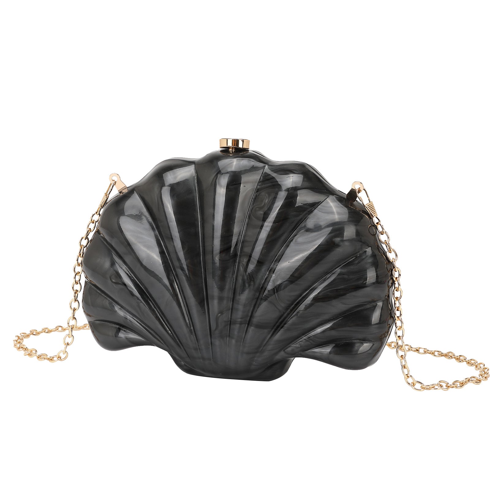 Shelloncé – Acrylic Shell Clutch with Pearl Handle