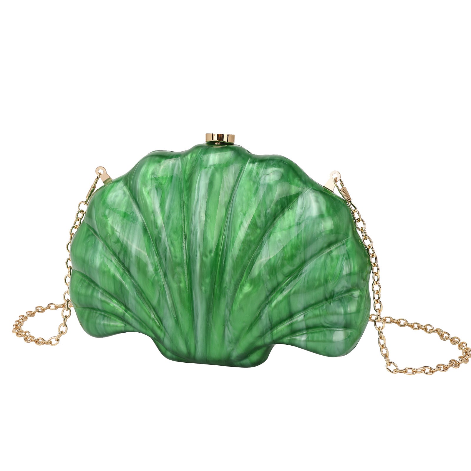 Shelloncé – Acrylic Shell Clutch with Pearl Handle