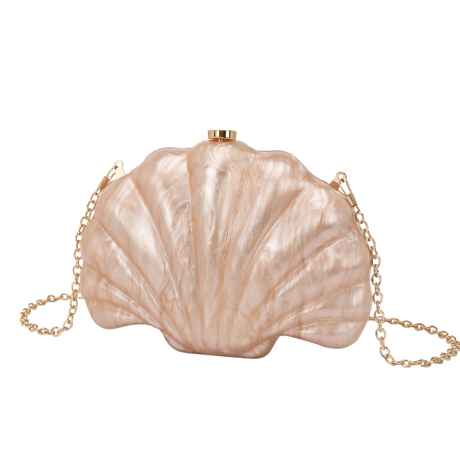 Shelloncé – Acrylic Shell Clutch with Pearl Handle