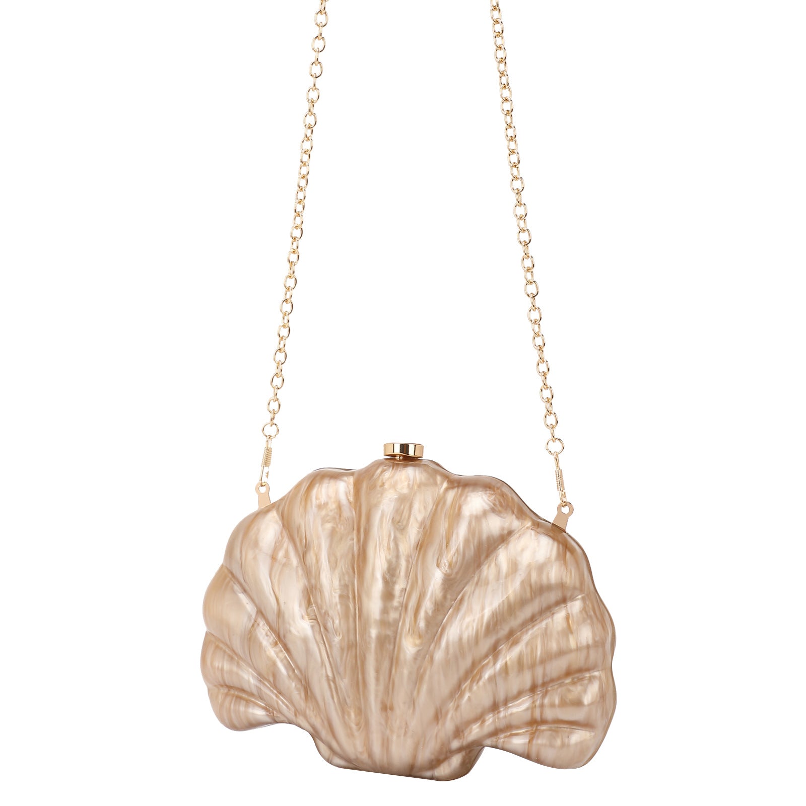 Shelloncé – Acrylic Shell Clutch with Pearl Handle