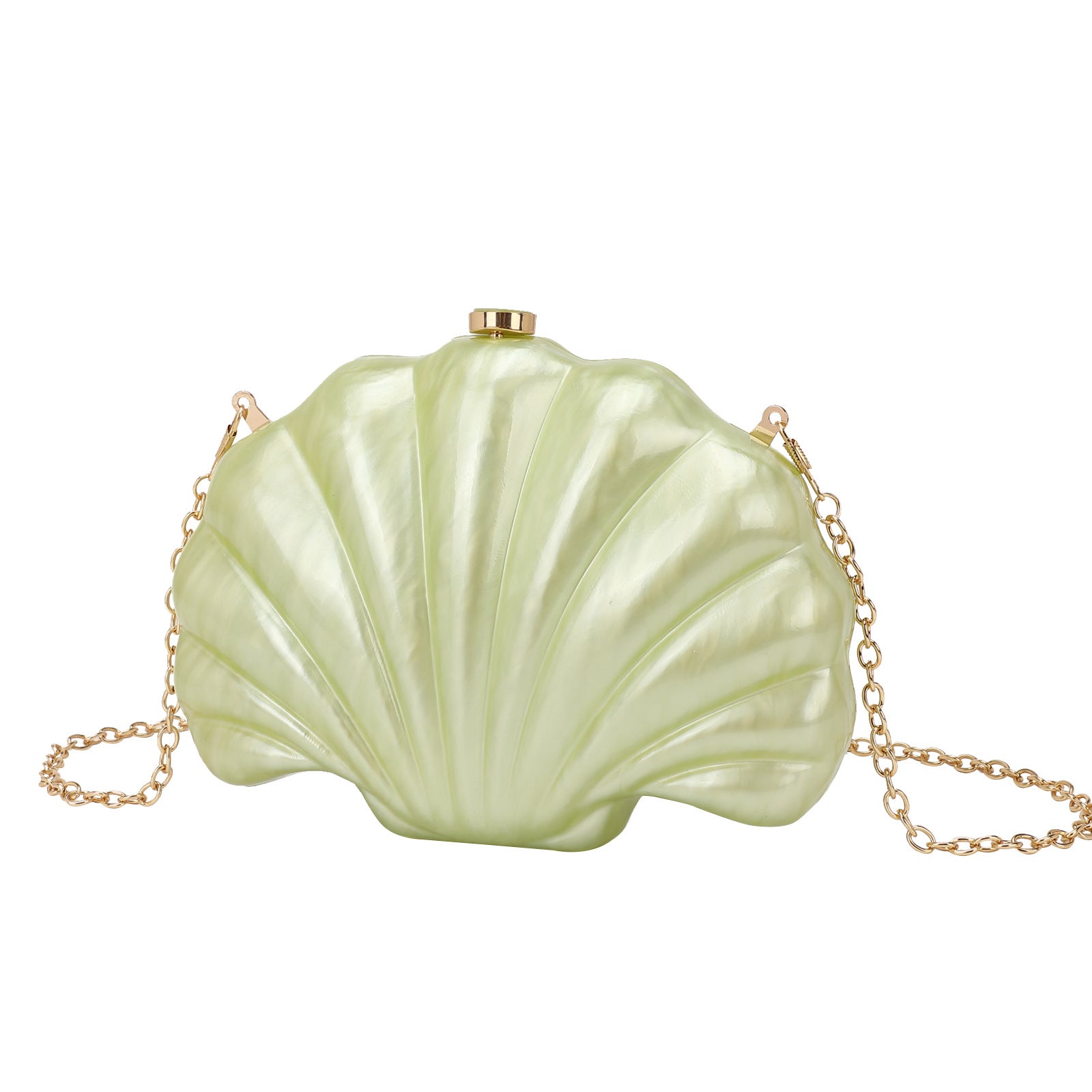 Shelloncé – Acrylic Shell Clutch with Pearl Handle