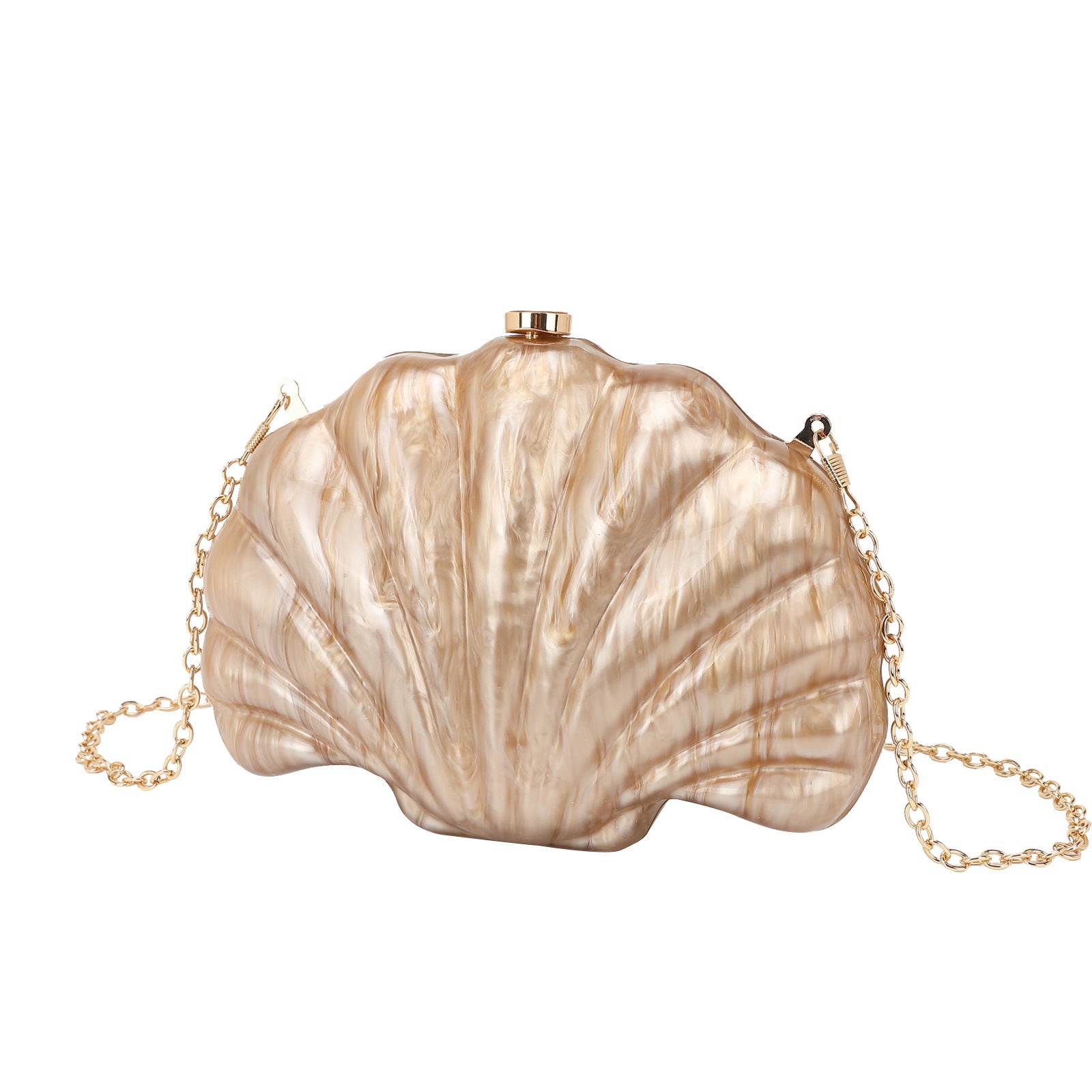Shelloncé – Acrylic Shell Clutch with Pearl Handle