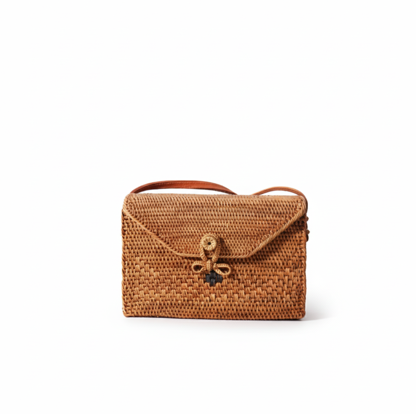 Espresso Whisper – Rattan Envelope Shoulder Bag