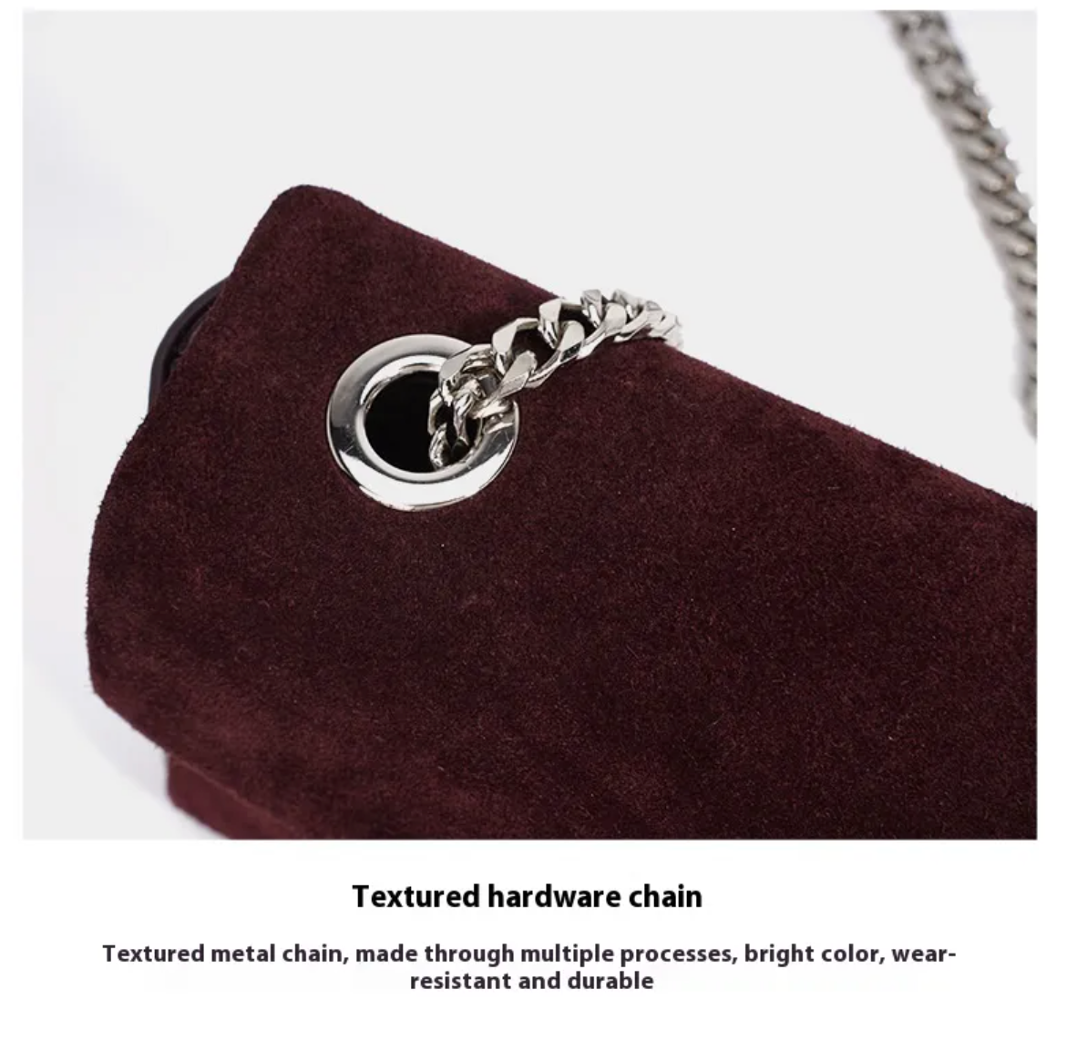 Coffeehouse Poise – Suede Chain Shoulder Bag