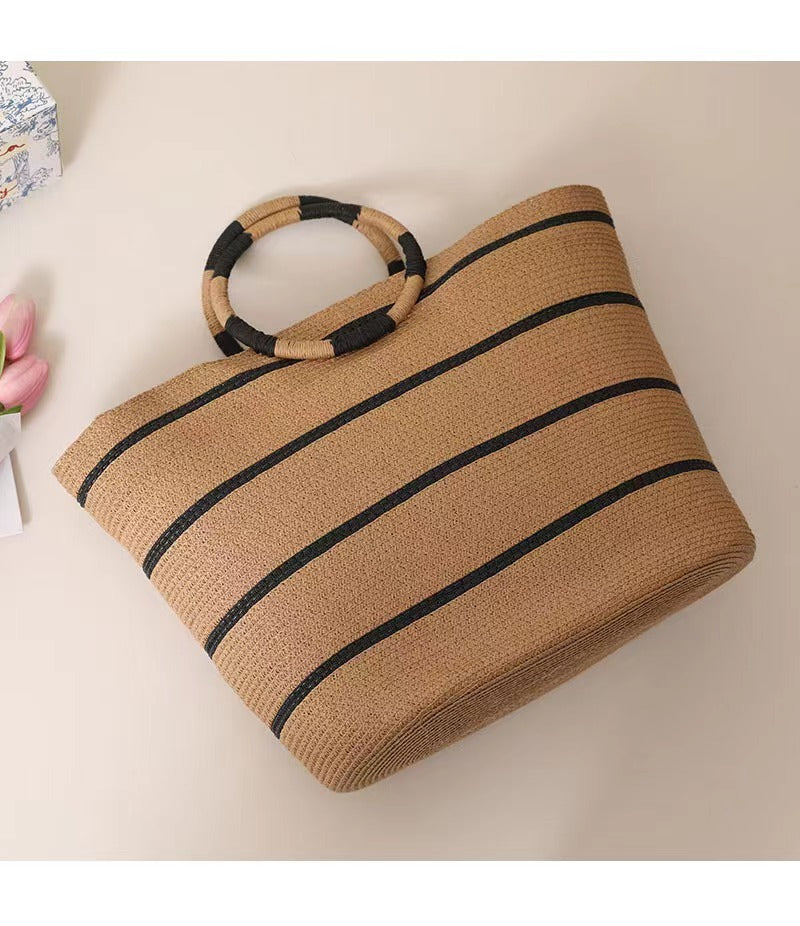 Cruel Sun Cabana Tote – Woven Round Handle Beach Bag