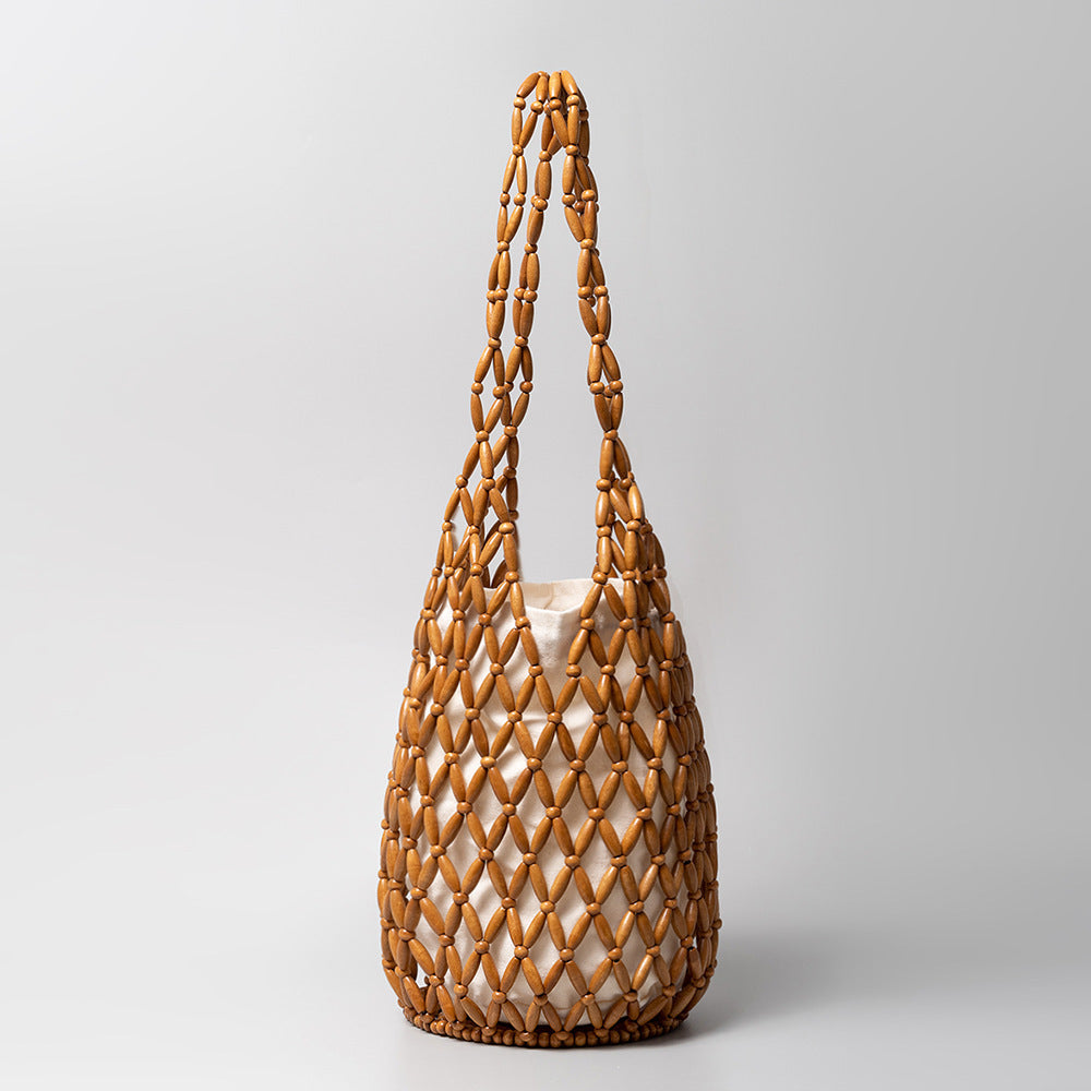 Summer Beads & Secrets – Handwoven Shoulder Tote for Serene Getaways