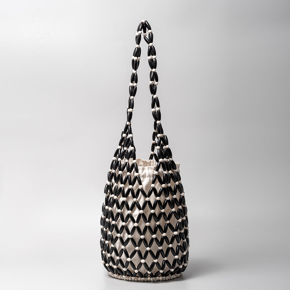 Summer Beads & Secrets – Handwoven Shoulder Tote for Serene Getaways