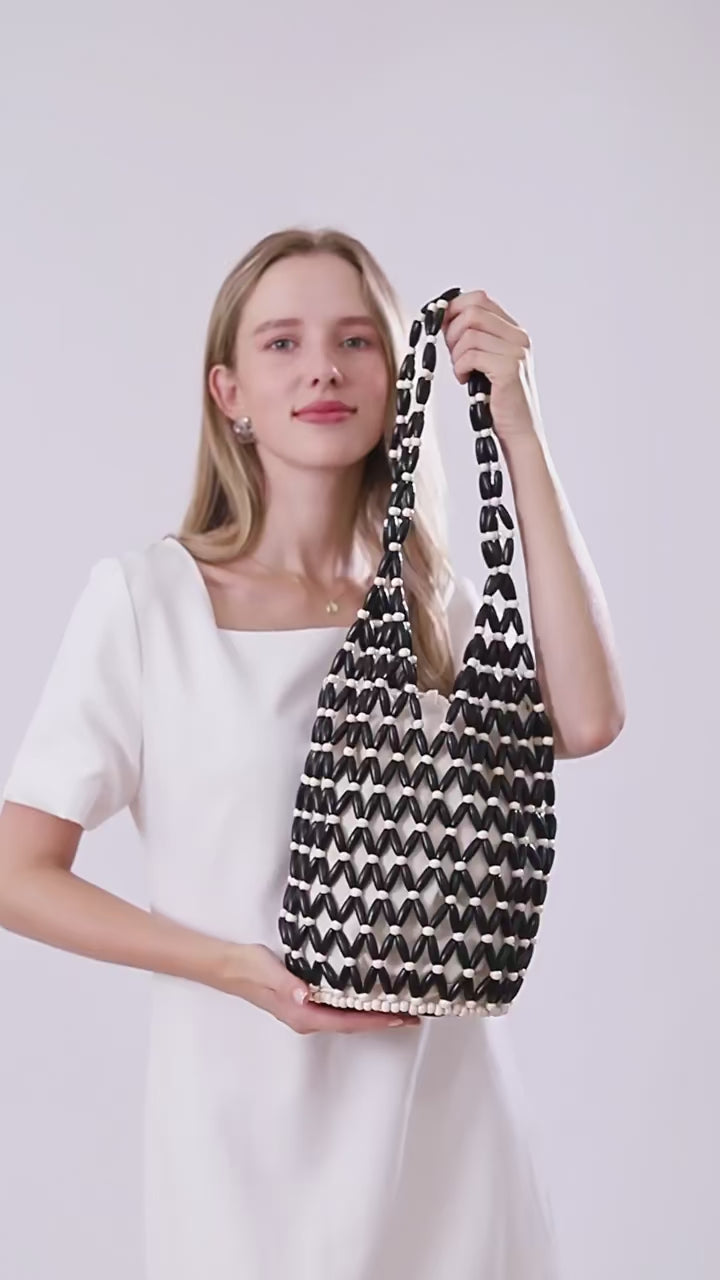 Summer Beads & Secrets – Handwoven Shoulder Tote for Serene Getaways